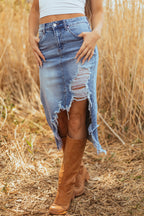 Myosotis Distressed Denim Midi Skirt