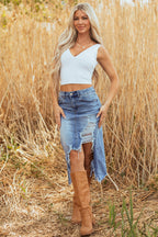 Myosotis Distressed Denim Midi Skirt