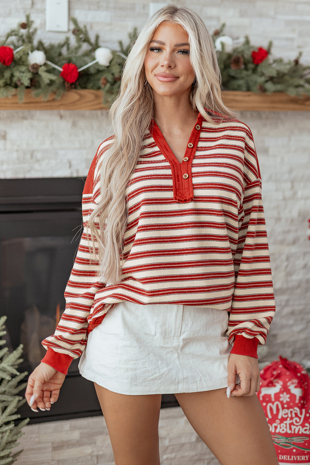 Blush Stripe Buttoned Top