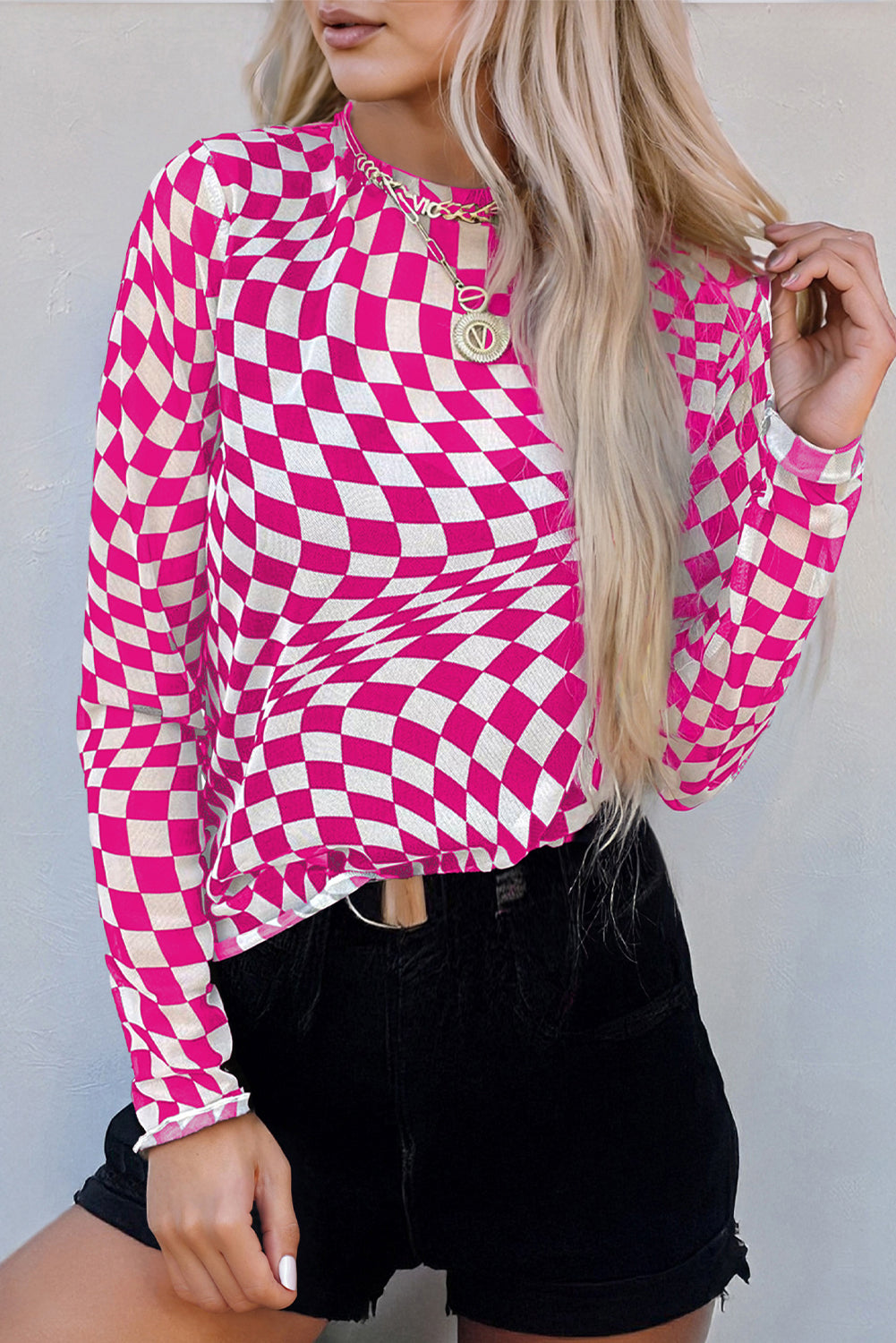 Noir Check Mesh Top
