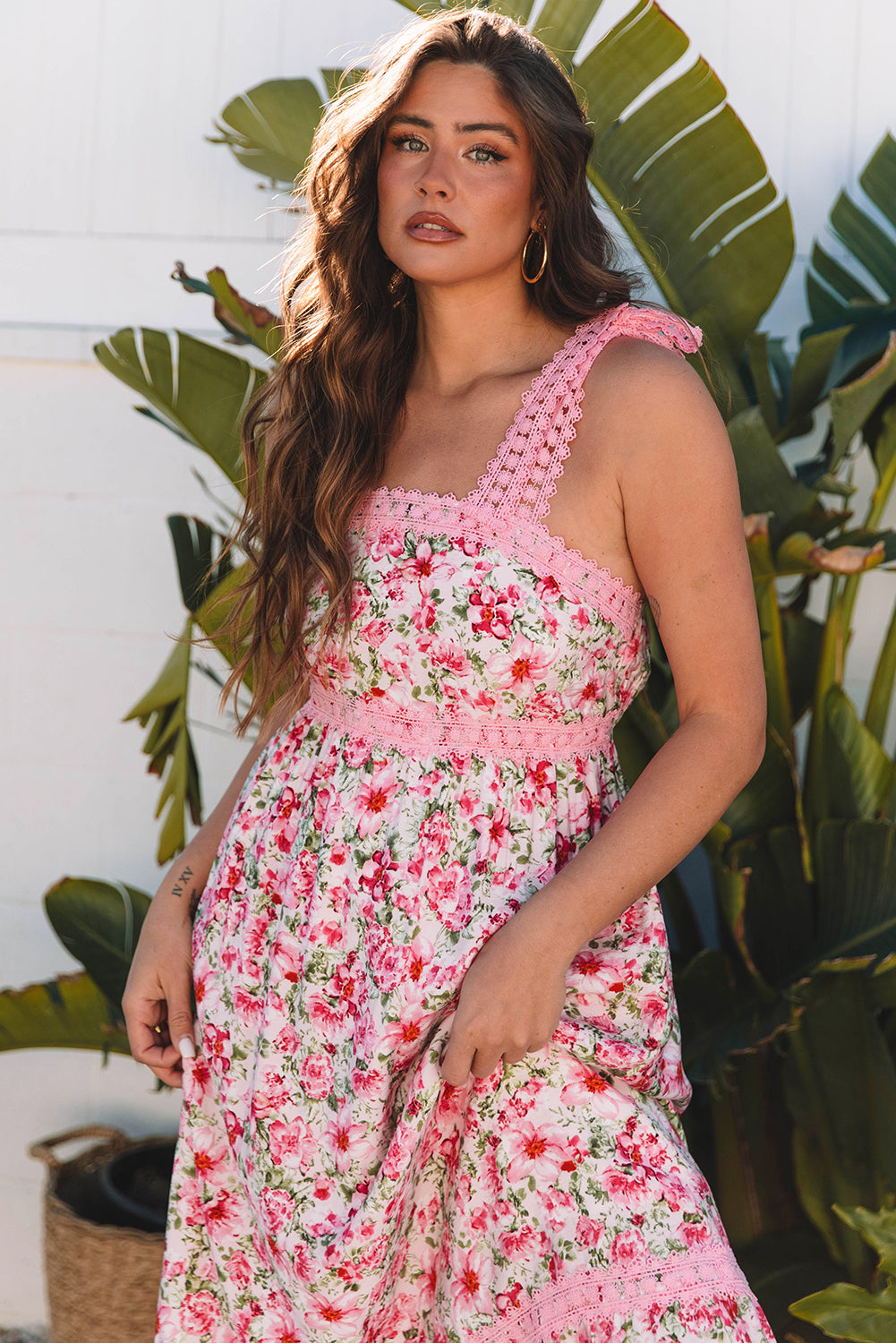 Rosé Lace Floral Maxi Dress