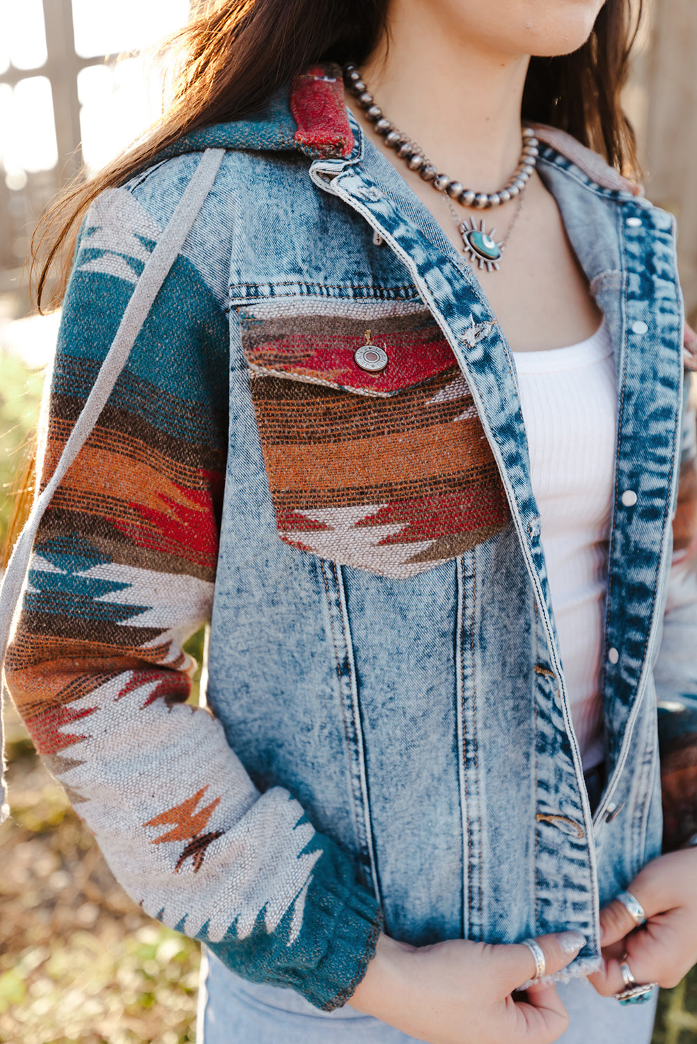 Aztec Fringe Denim Jacket