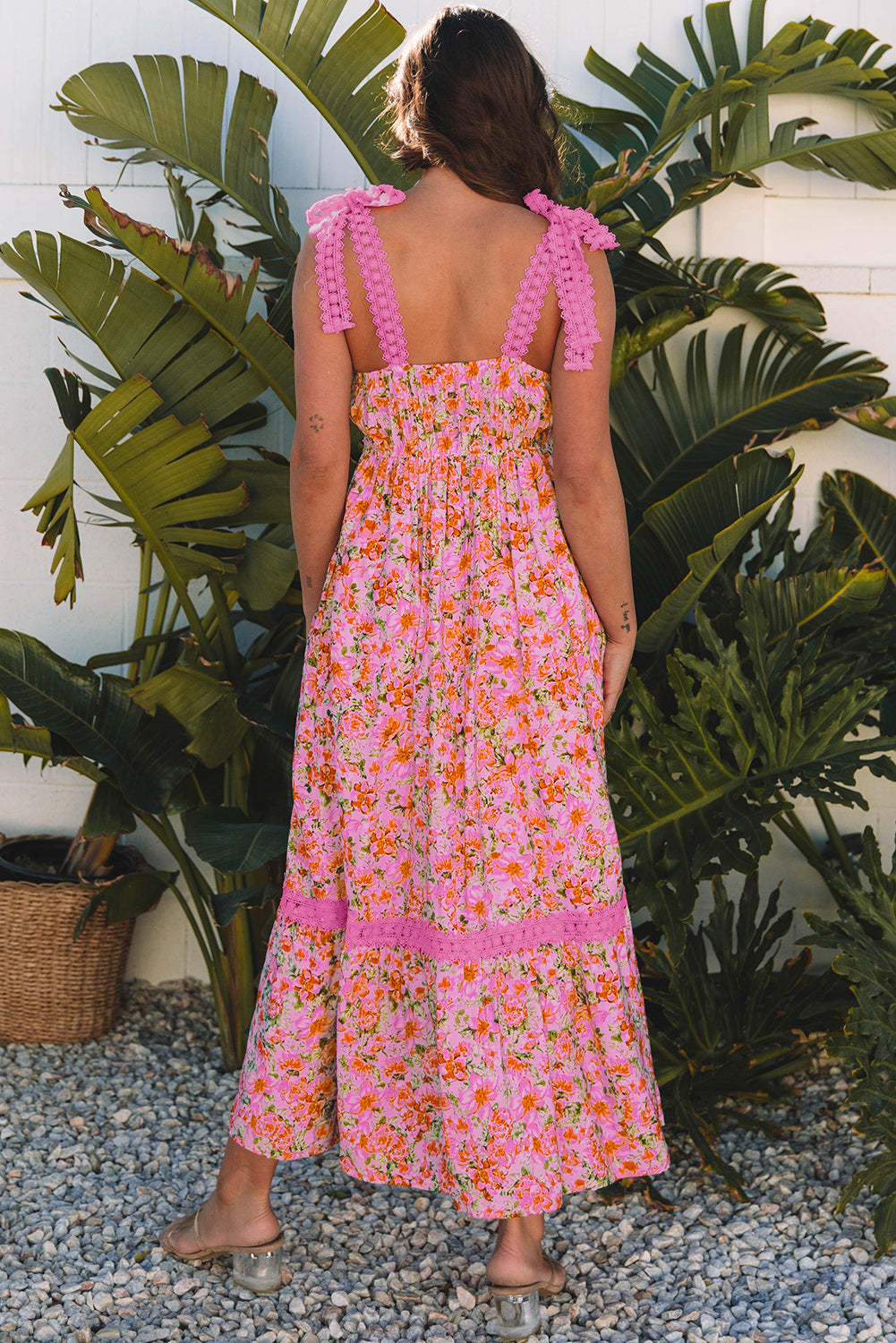 Rosé Lace Floral Maxi Dress