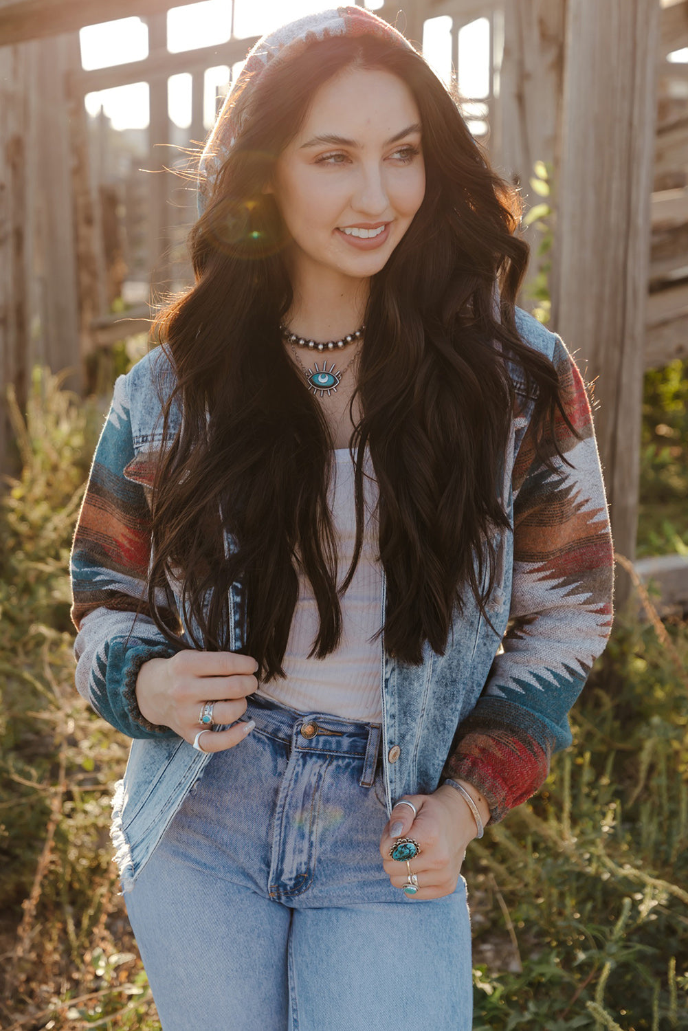 Aztec Fringe Denim Jacket