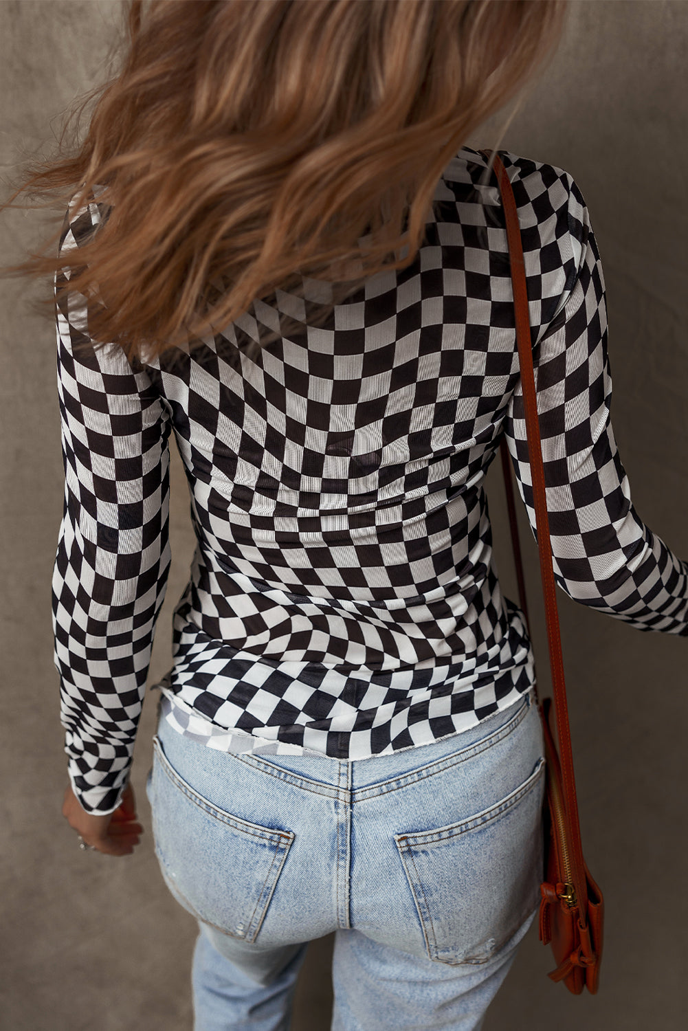Noir Check Mesh Top