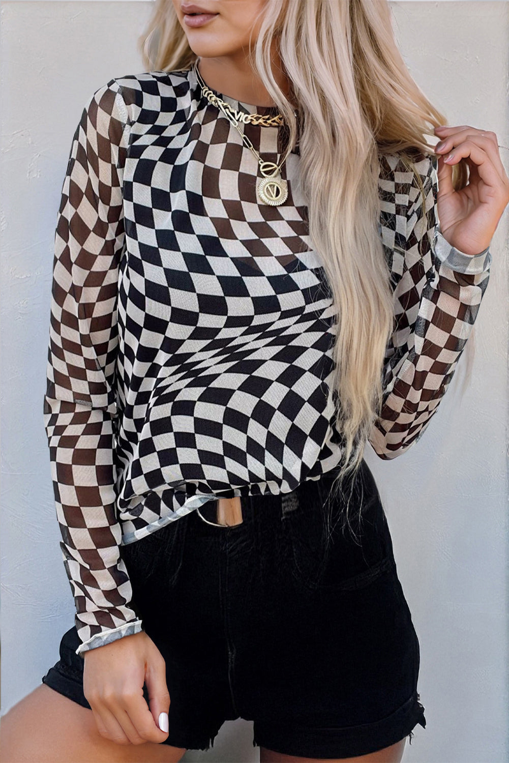 Noir Check Mesh Top